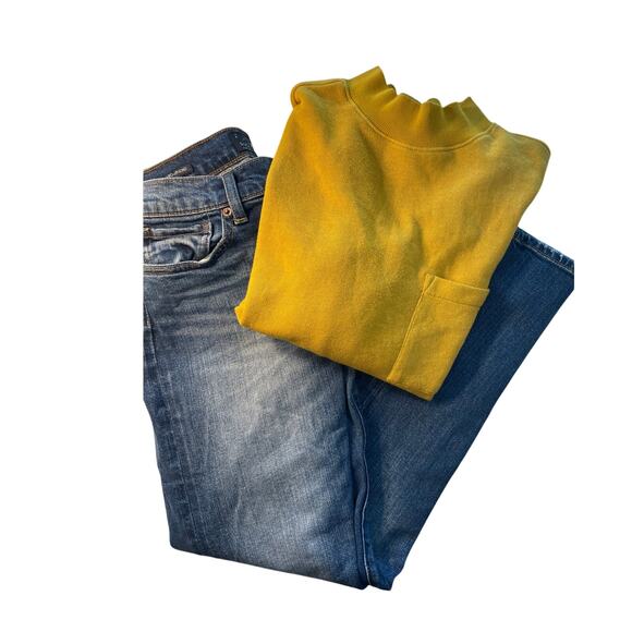 LUCKY BRAND Boyfriend Jeans (Sz 0/25) + XS Mustard Sweatshirt – Fall Casual Duo - Picture 1 of 11